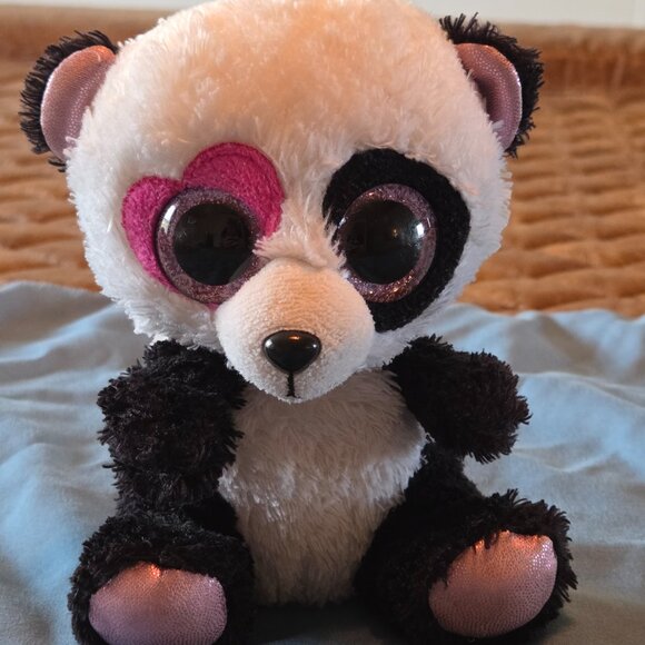 Ty Beanie Boo Black & White MANDY Panda Plush, Glitter Eyes (2014) - Picture 2 of 5